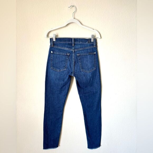 7 For all Mankind  Skinny Blue Jeans Distressed Mid Waist Ankle Size 25 - Picture 7 of 11
